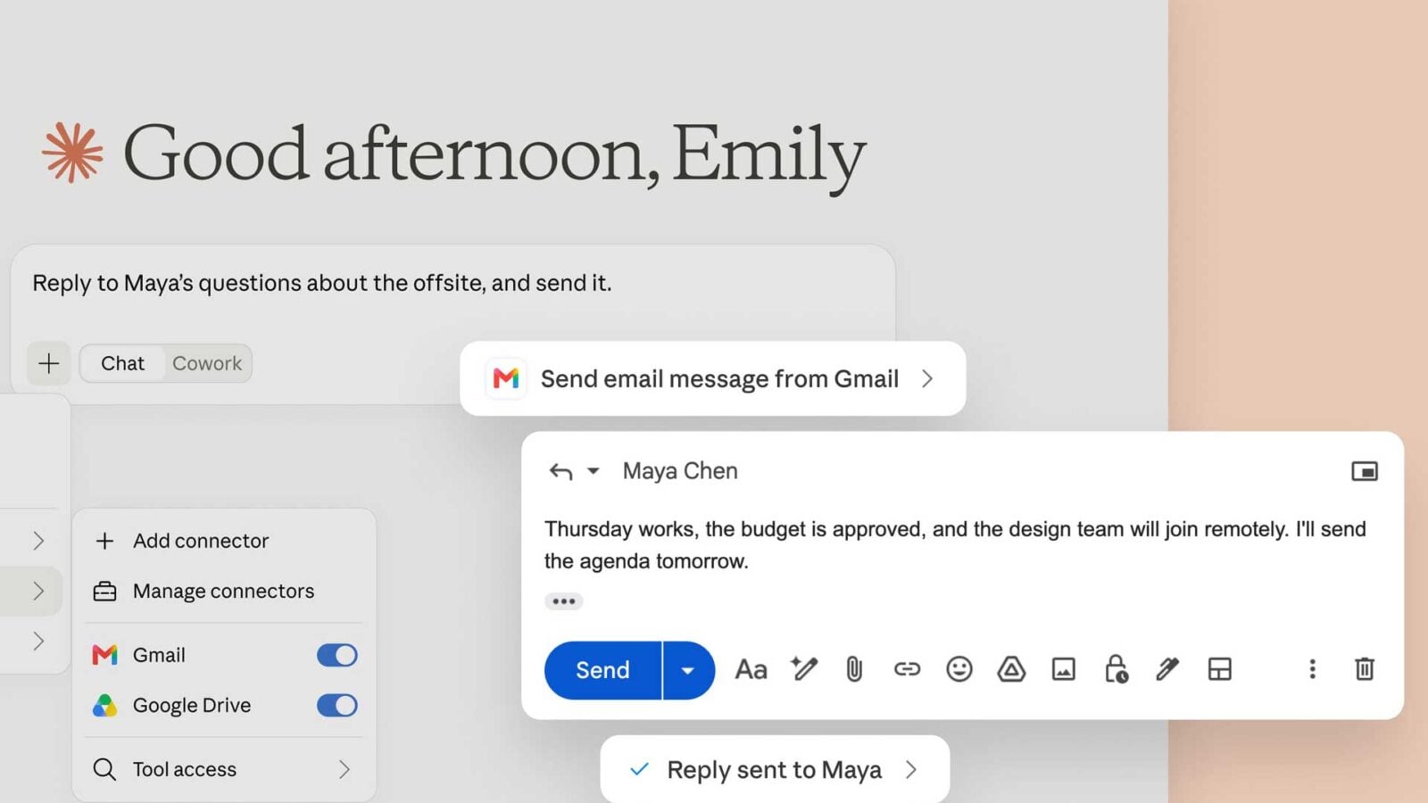 Logos Claude et Gmail illustrant l'envoi autonome de courriels par l'assistant d'Anthropic